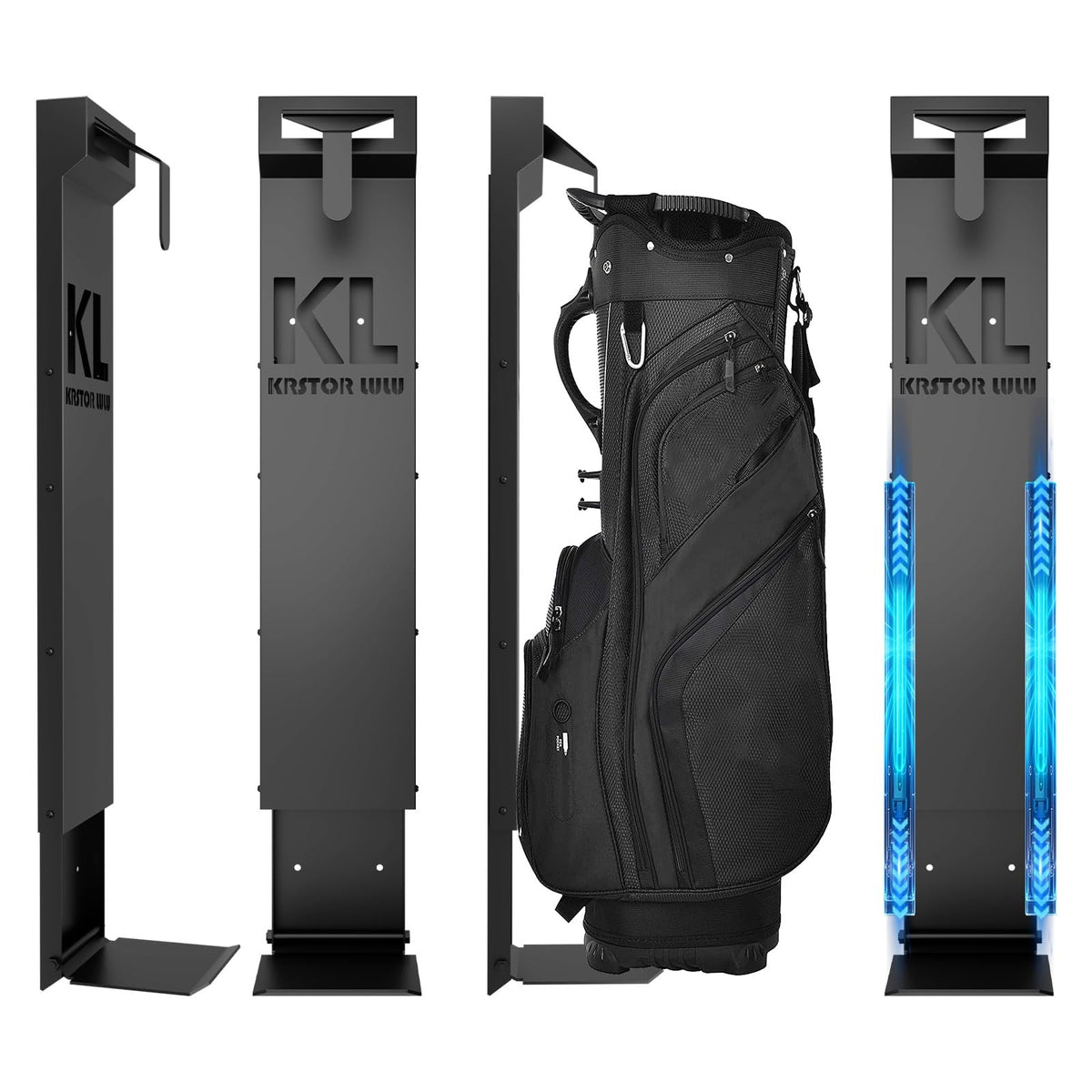 Wall Mount Golf Bag Storage Holder for Garage - Heavy Duty Carbon Steel, Adjustable, Space Saving