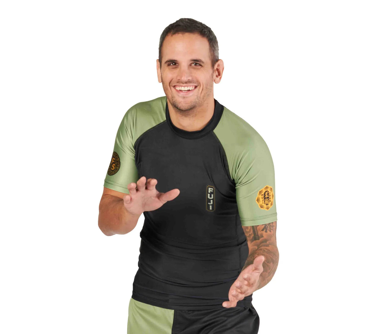 Japanese Heritage MMA Rashguard Long Sleeve - Black Green, Durable Fit