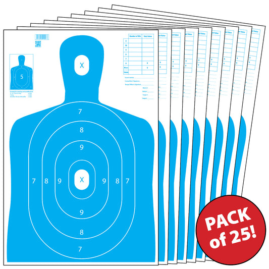 25 Paper Shooting Targets for Range Practice Blue Silhouette 23x35
