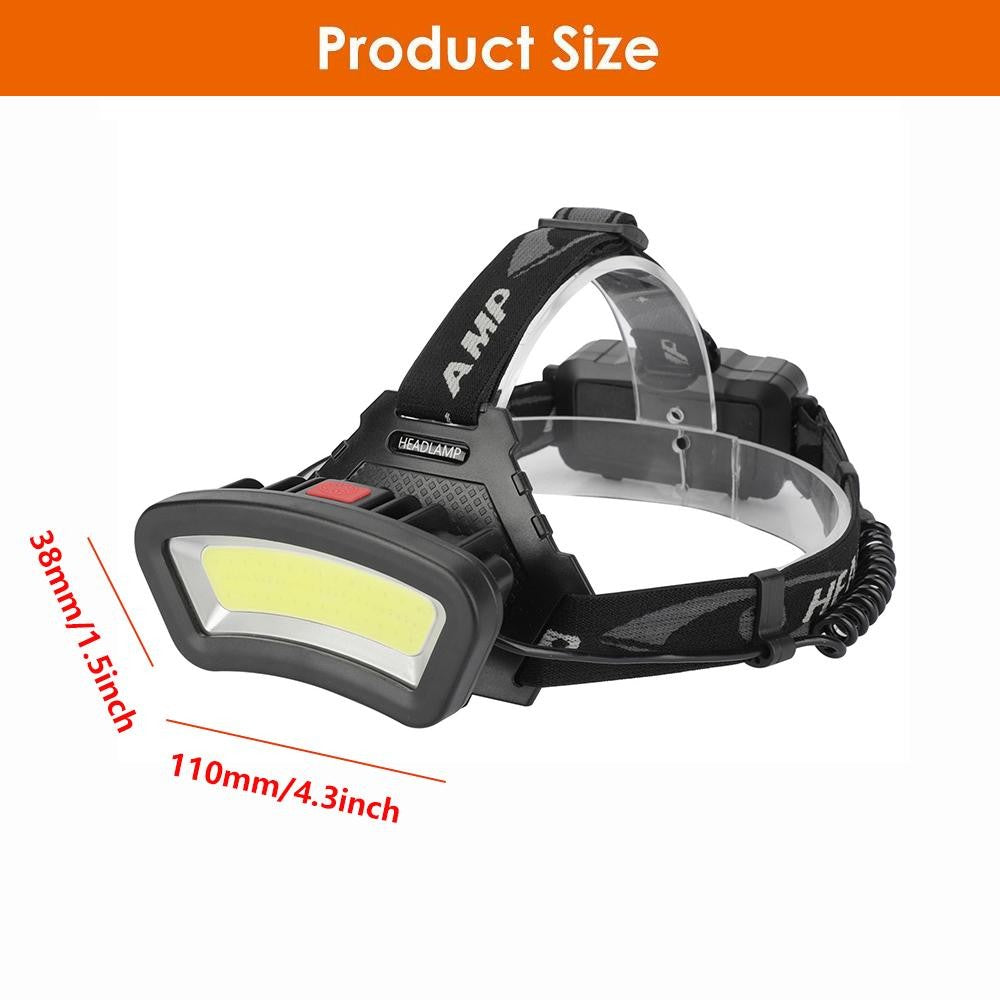 USB Rechargeable LED Headlamp with COB Light & Adjustable Headband