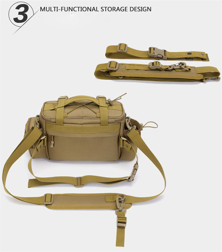 Water-Resistant Fishing Tackle Bag with Multiple Storage Pockets and Adjustable Strap