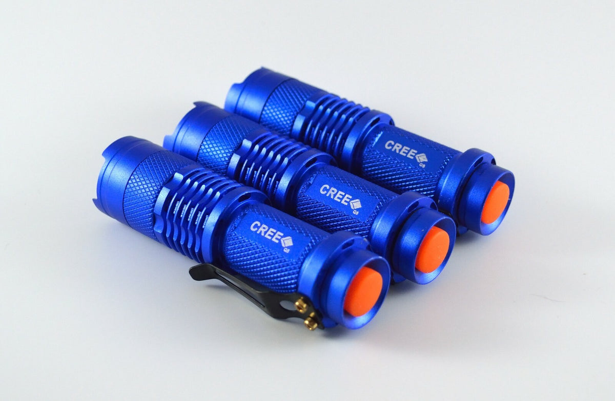 Mini Tactical Flashlight 3-Pack Focus Adjustable 300 Lumens IPX-6 Water Resistant