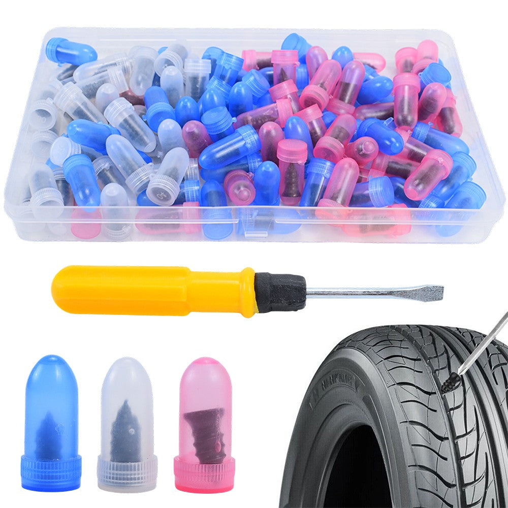 Heavy Duty Tire Repair Kit with Rubber Nails & Screwdriver – 100 Pcs for Car, Truck, Motorcycle & Bicycle Tires