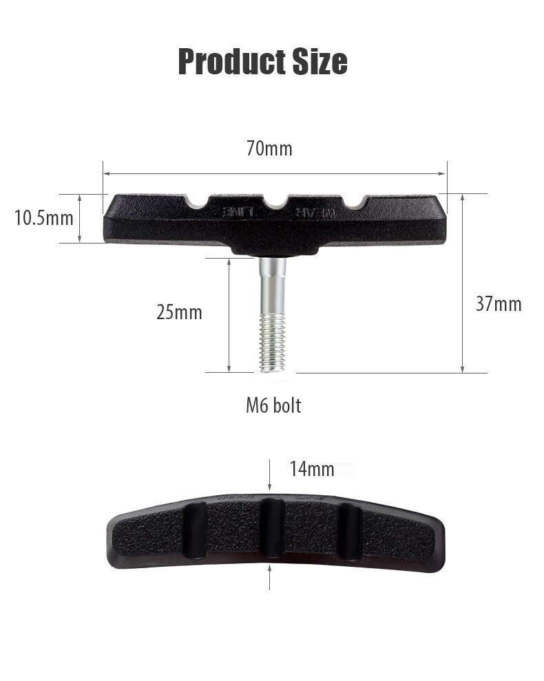 High-Grade Bicycle V Brake Pads Set - 70mm Black for Mountain & City Bikes