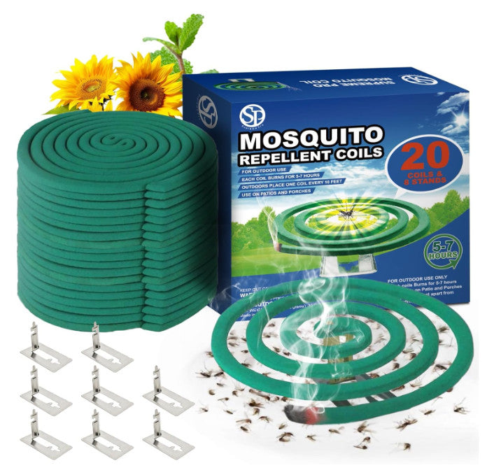 Outdoor Mosquito Repellent Coils with Stands, 10ft Range - 20 Pack