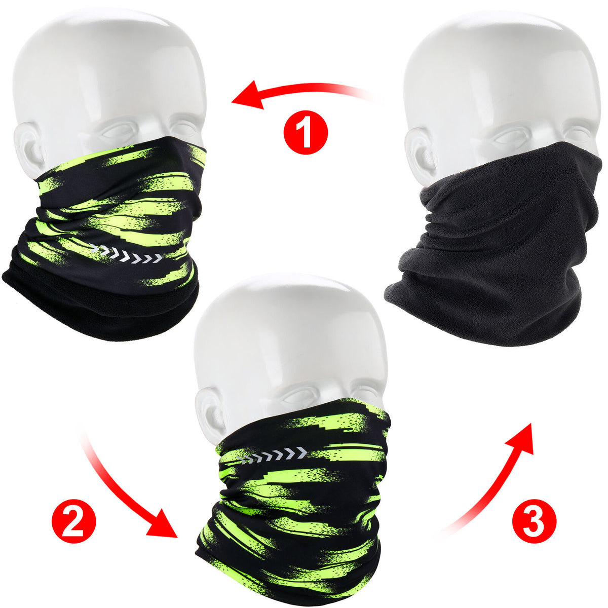Winter Fleece Neck Gaiter - Reflective Ski Face Mask for Cold Weather