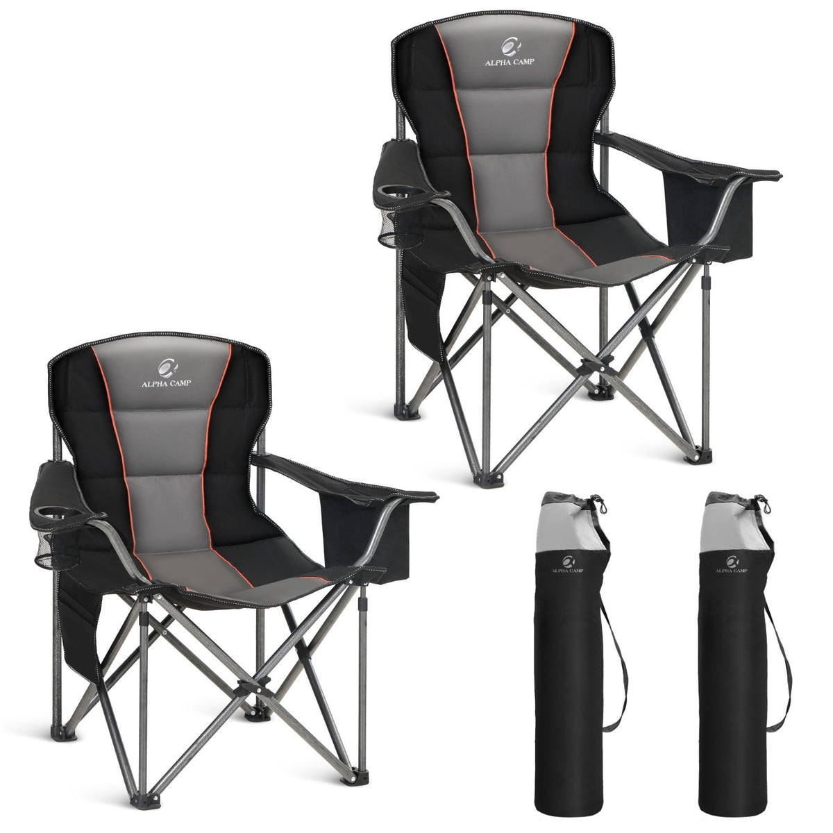 Heavy Duty Folding Camping Chairs - Oversized Portable Outdoor Seating, 2 Pack