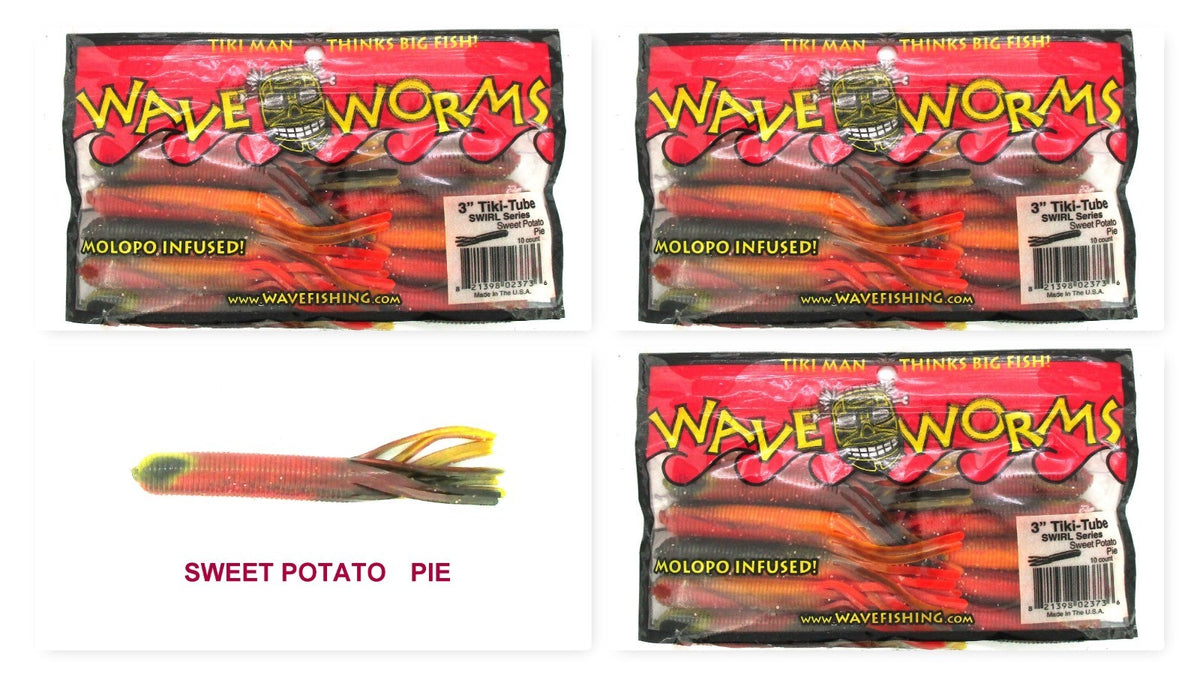 Wave Plastics 3-Inch Tiki-Tube Swirl Series Sweet Potato Pie Fishing Baits - Unopened Pack of 30