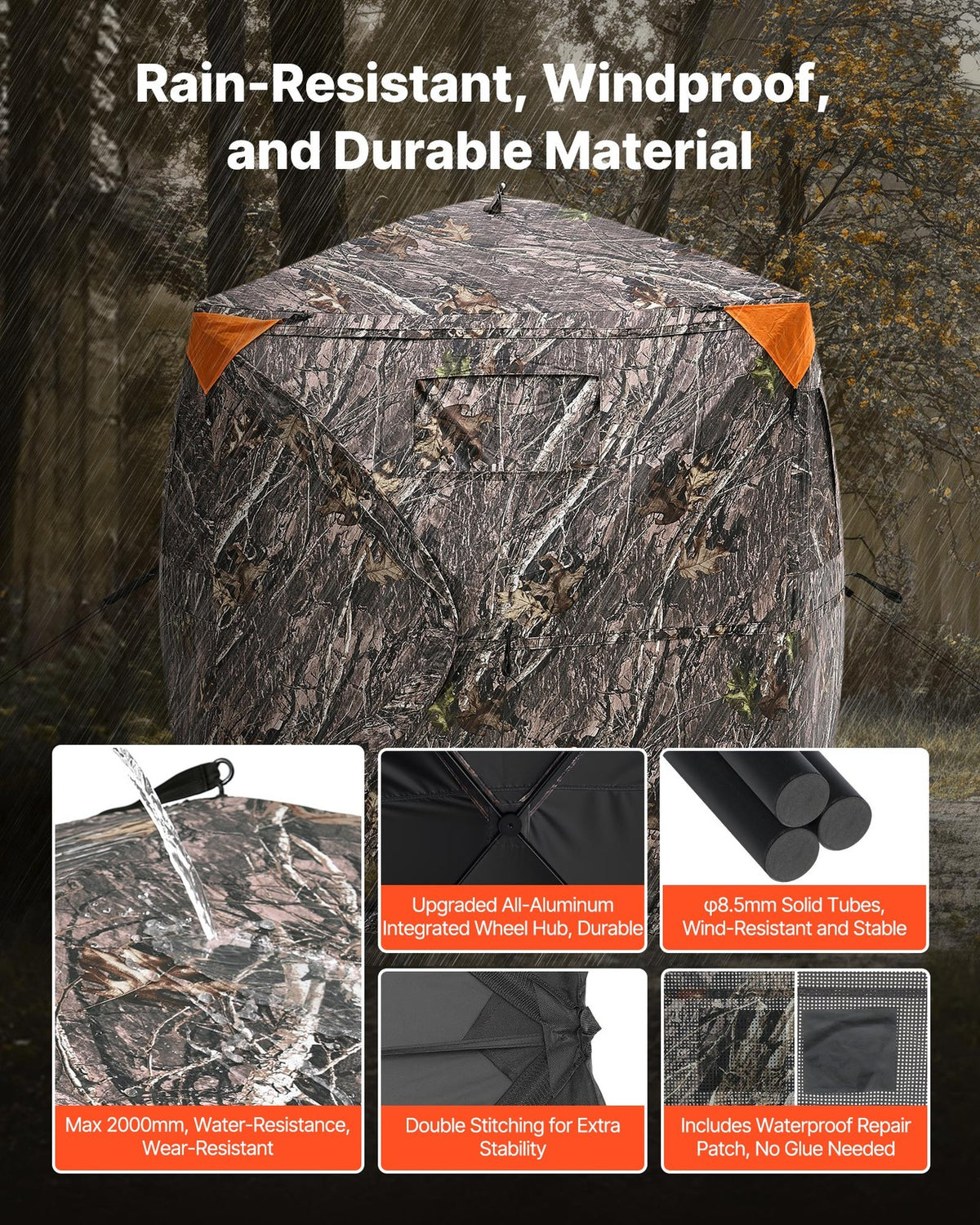 Hunting Blind 270° View Camouflage Ground Shelter with Mesh Windows for 1-3 People