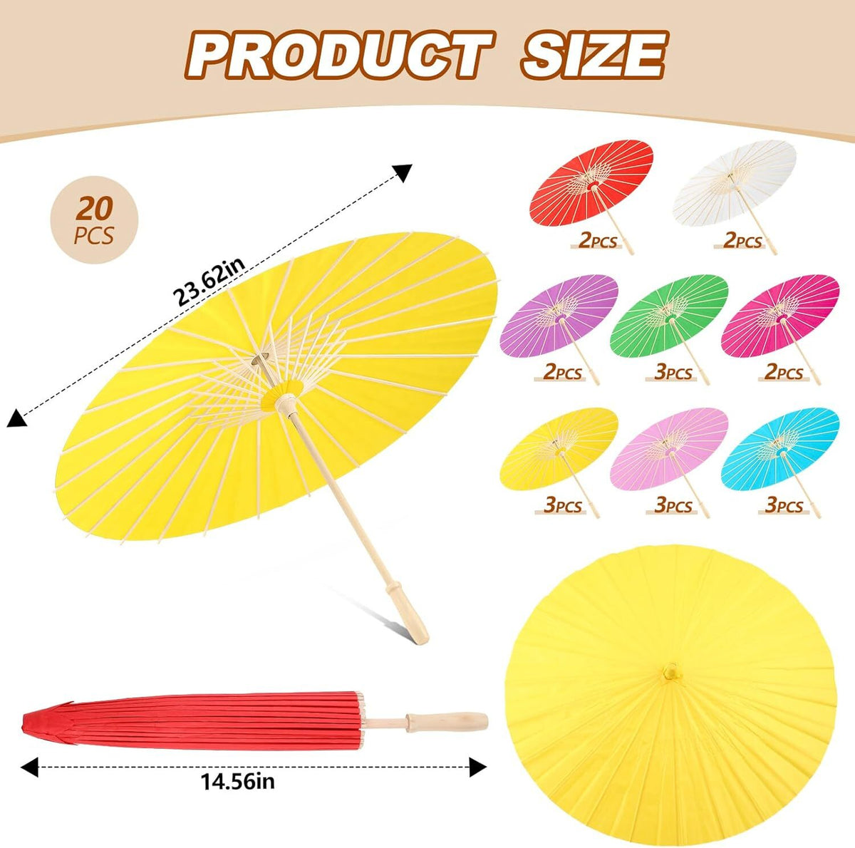 20 Pcs Multicolor Paper Umbrellas 23.6 Inch Parasol DIY Decor