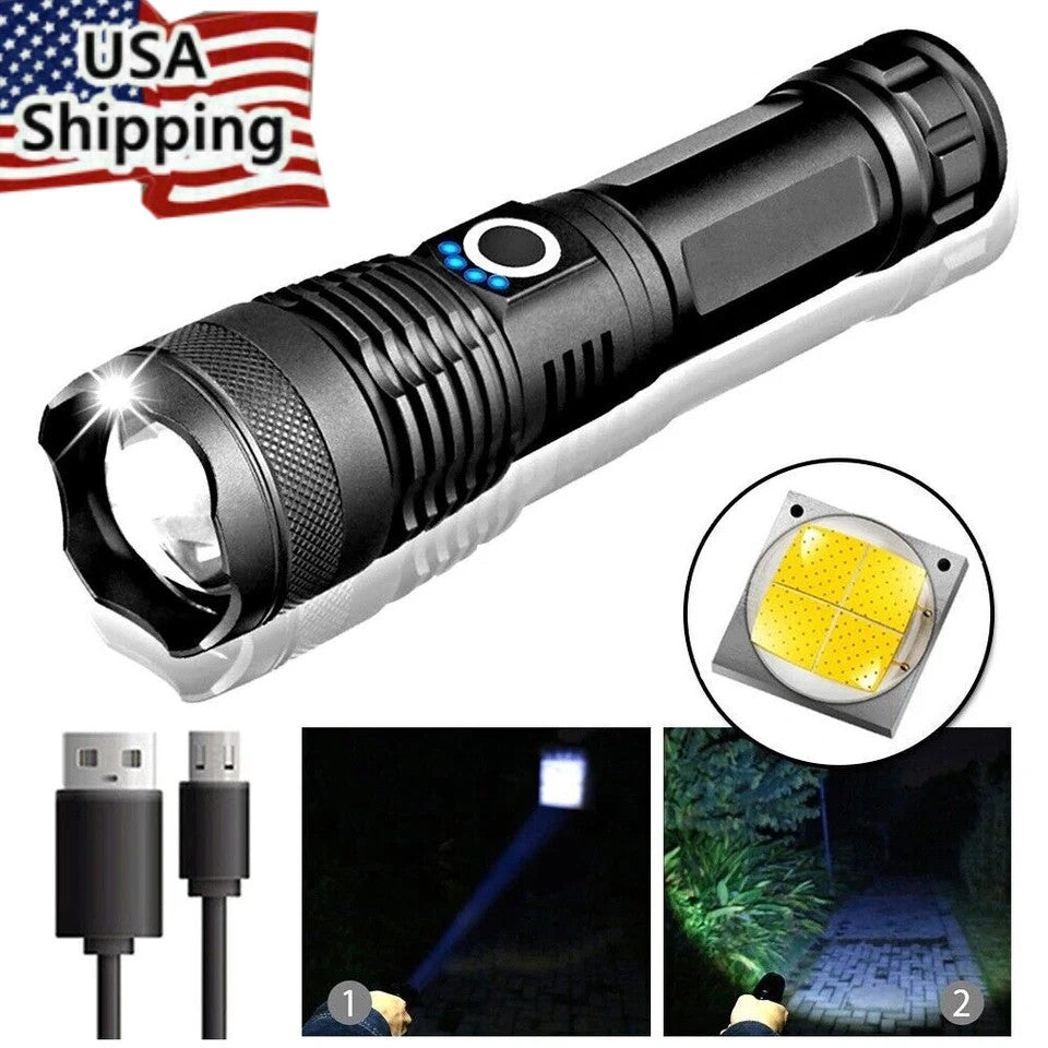 90000LM High Brightness LED Tactical Flashlight with Rechargeable Battery