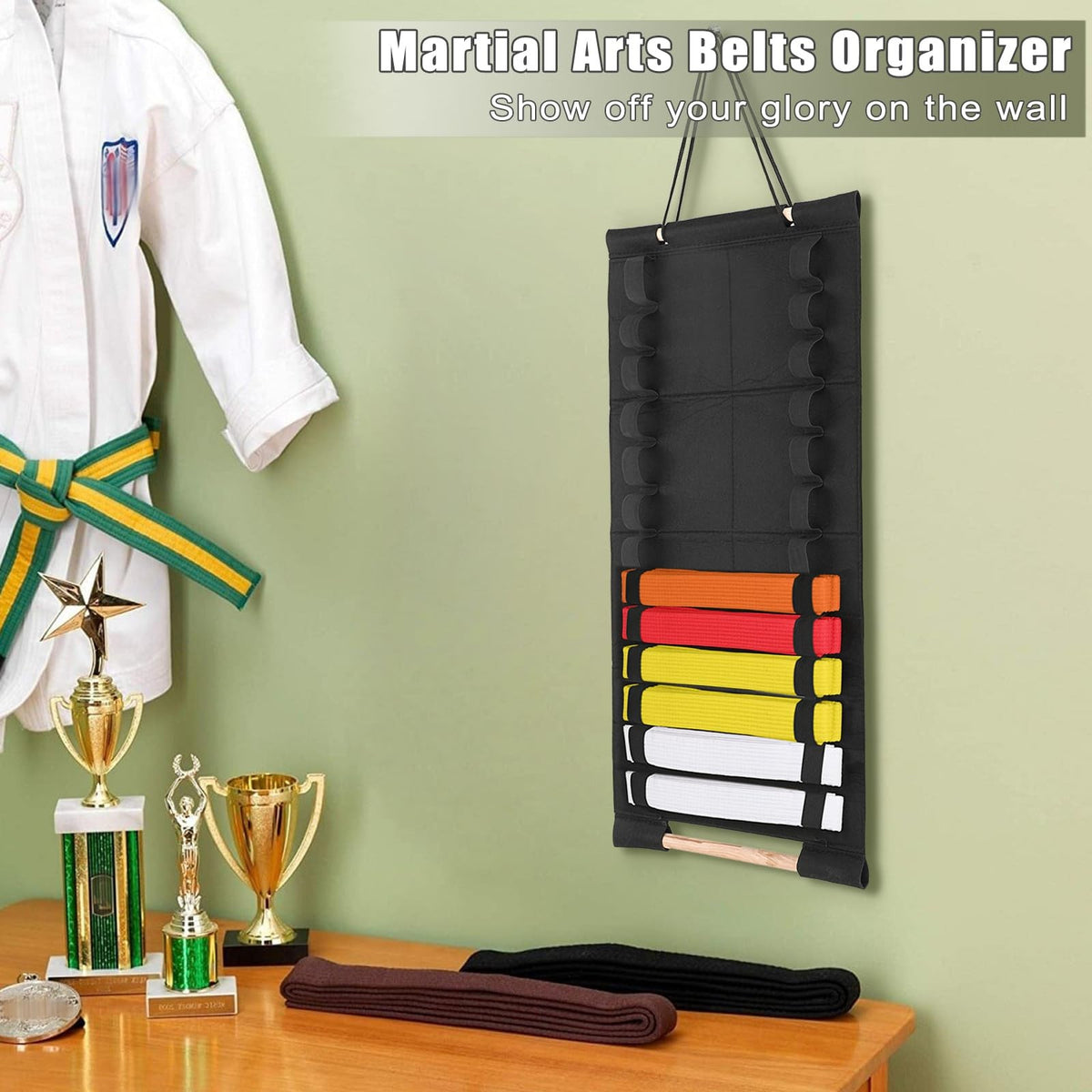 Martial Arts Belt Display Rack for Karate Taekwondo BJJ with Medal Holder