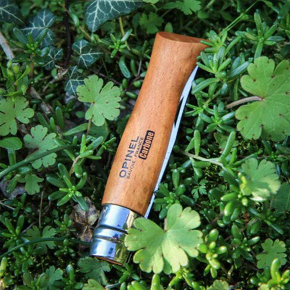 Opinel No. 12 Folding Knife with Beechwood Handle - 4.82-Inch Stainless or Carbon Steel Blade