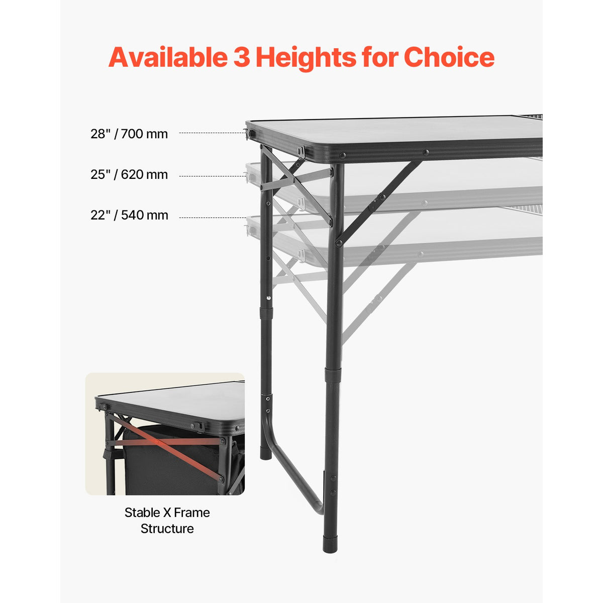 Portable Camping Kitchen Table with Adjustable Height and Storage