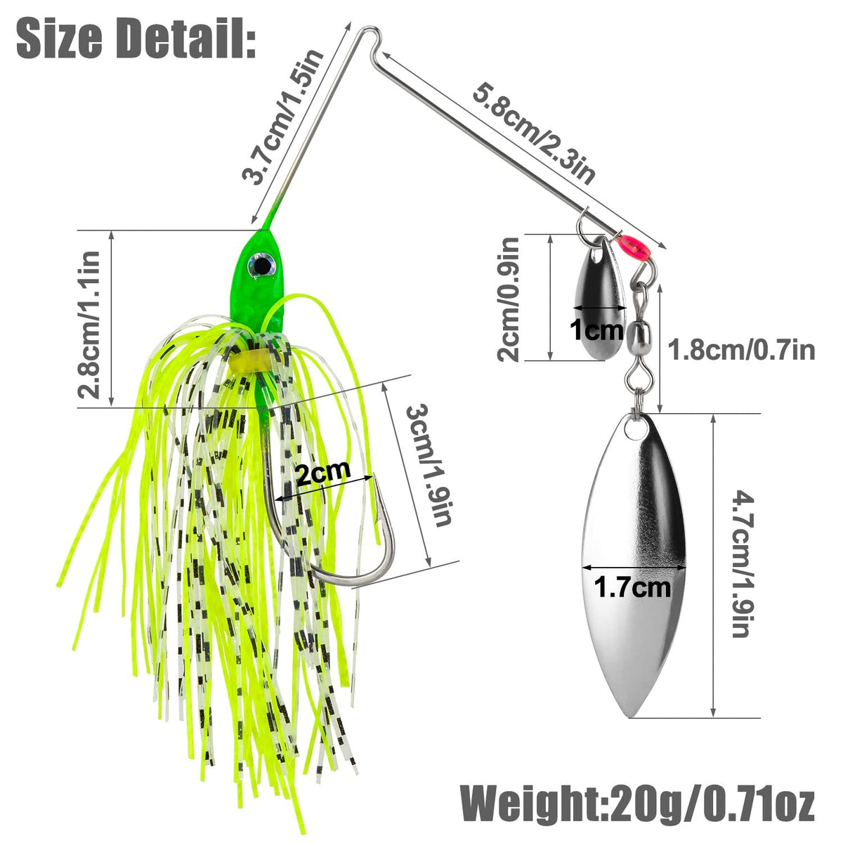 6Pcs Bass Spinner Baits for Fishing, Double Willow Blade, Deep & Shallow Water Lures