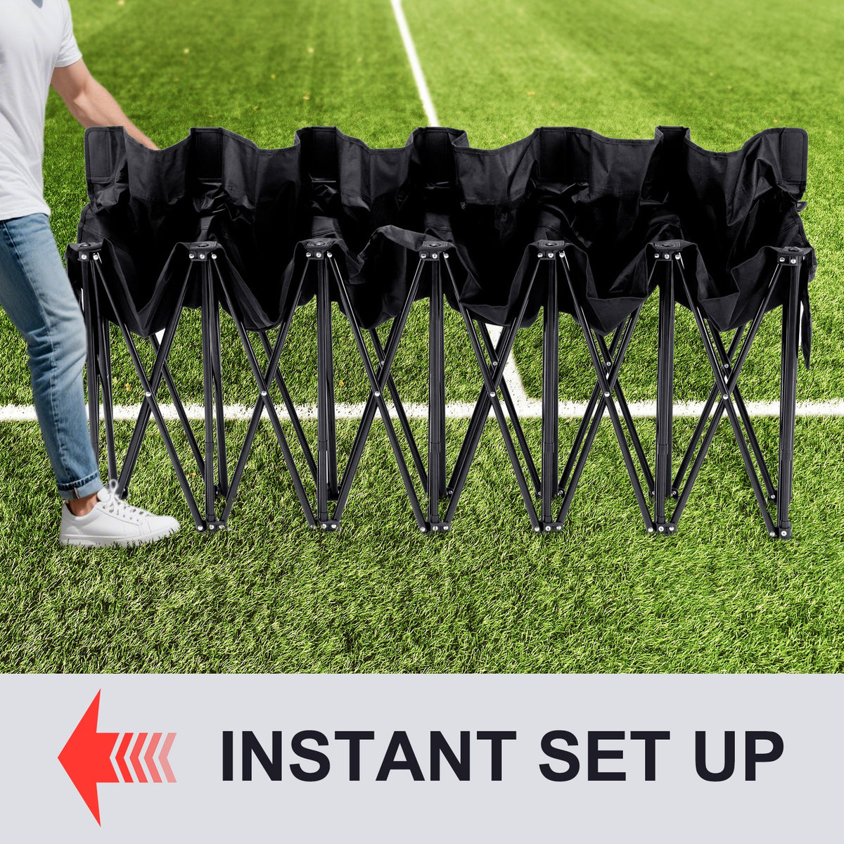6 Seat Folding Sports Bench with Backrest & Storage for Stadium & Camping