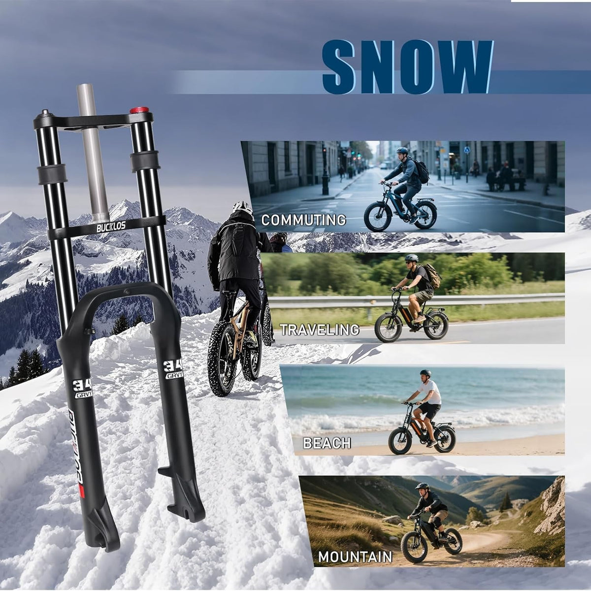 26 Inch Fat Tire Snow Electric MTB Bike Suspension Fork - 180mm Travel