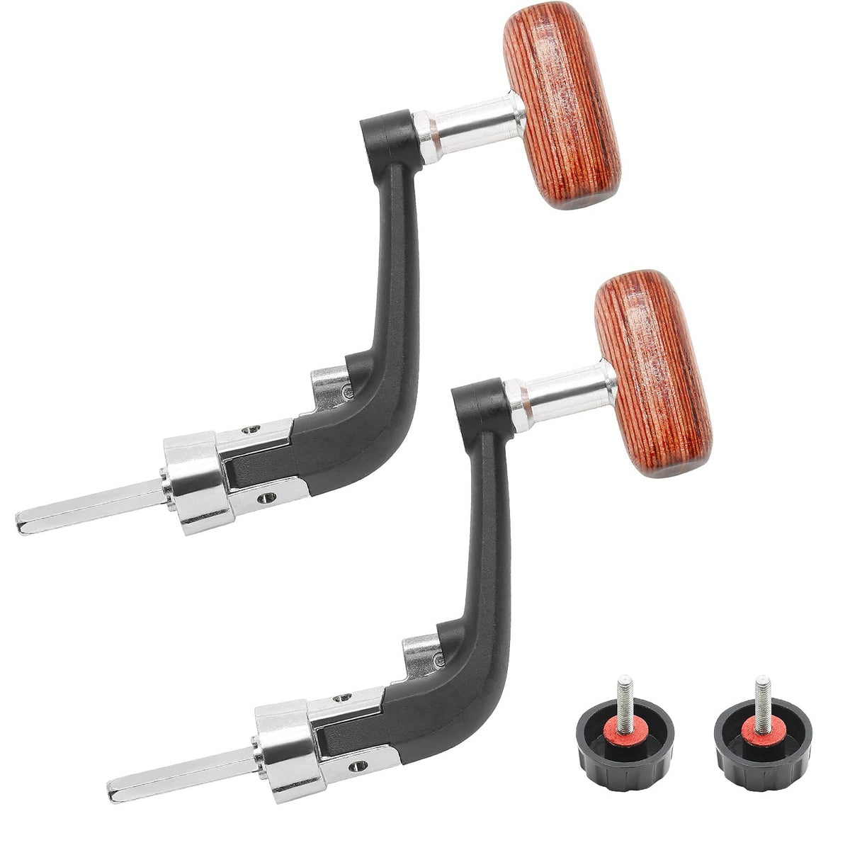 Large Fishing Reel Handle Replacement Set for Spinning Reels - Durable Metal & Wooden Knob