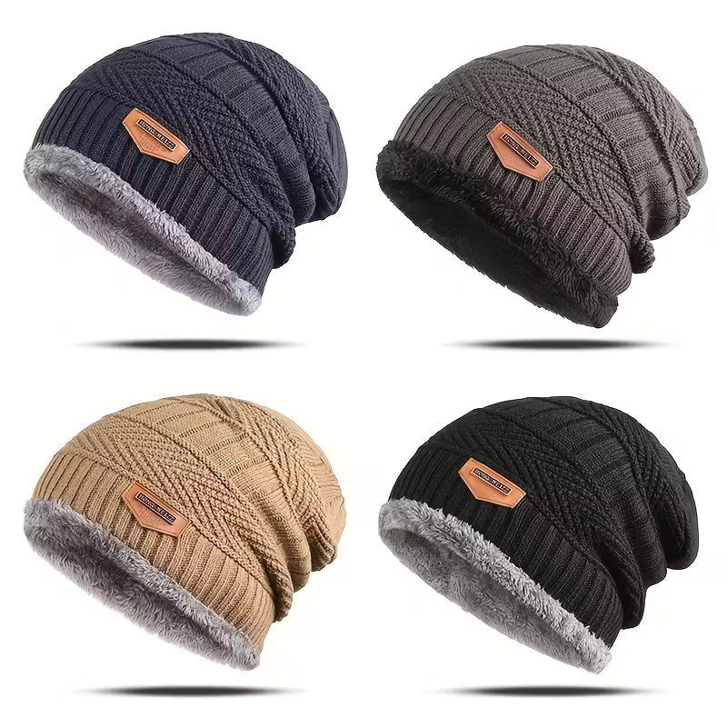 Winter Fleece-Lined Knit Beanie Hat for Men and Women - Thermal Slouch Skull Cap