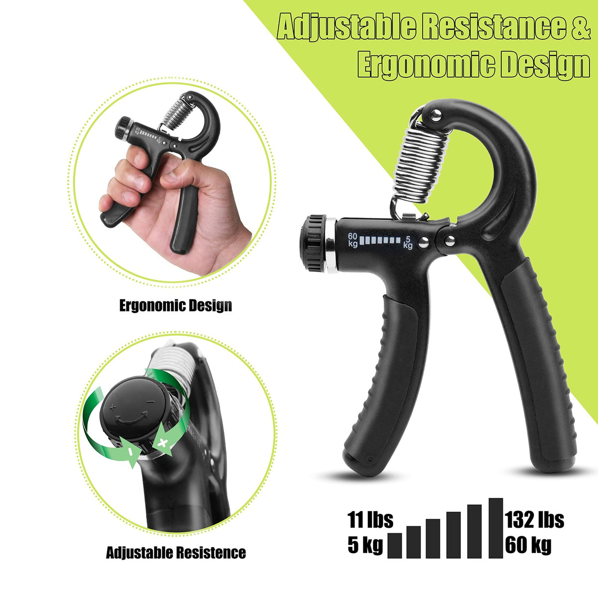 Grip Strength Trainer 11lb-132lb Hand Exercise Device for Forearm & Wrist