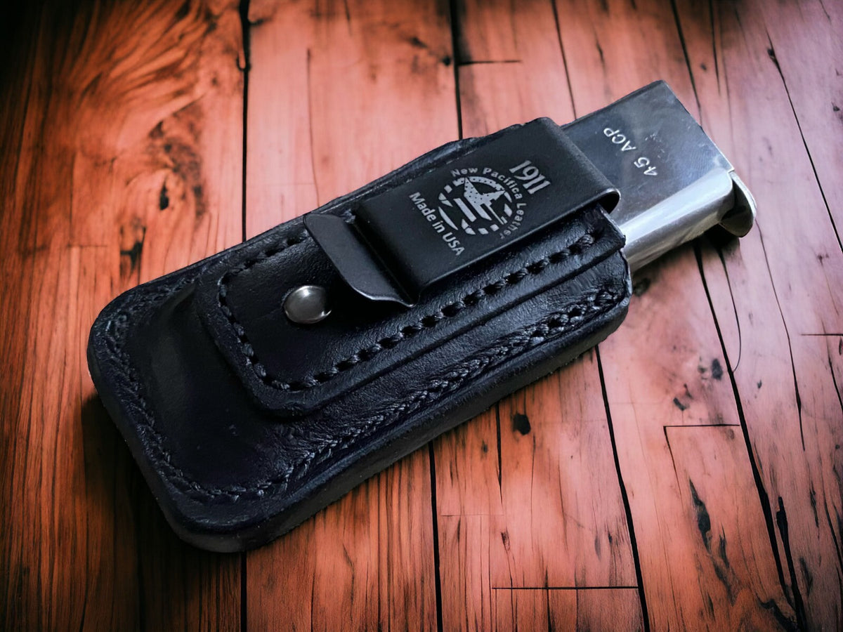 Leather Magazine Holder Belt Clip - Fits Springfield Hellcat & Sig P365 - Made in USA
