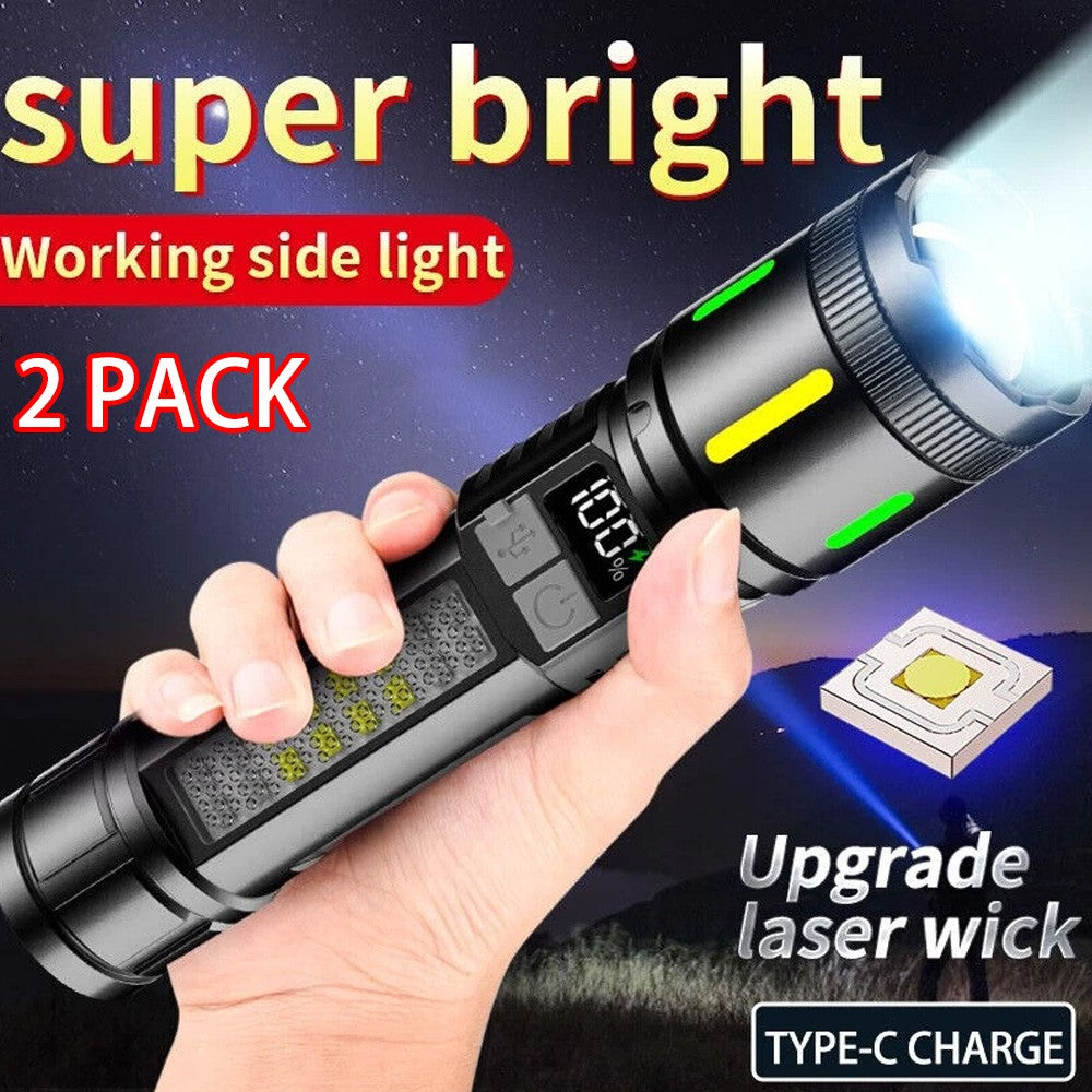 High-Lumen Rechargeable LED Tactical Flashlight 2 Pack - Waterproof & Multi-Mode