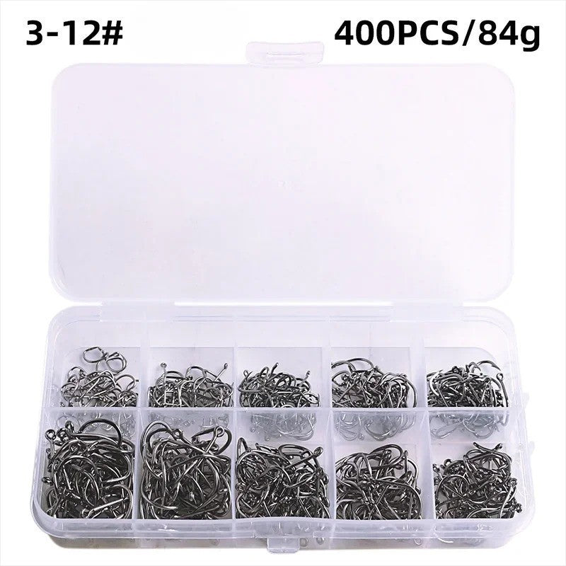 Fishing Hooks Set - Offset Circle High Carbon Steel, Multiple Sizes & Quantity