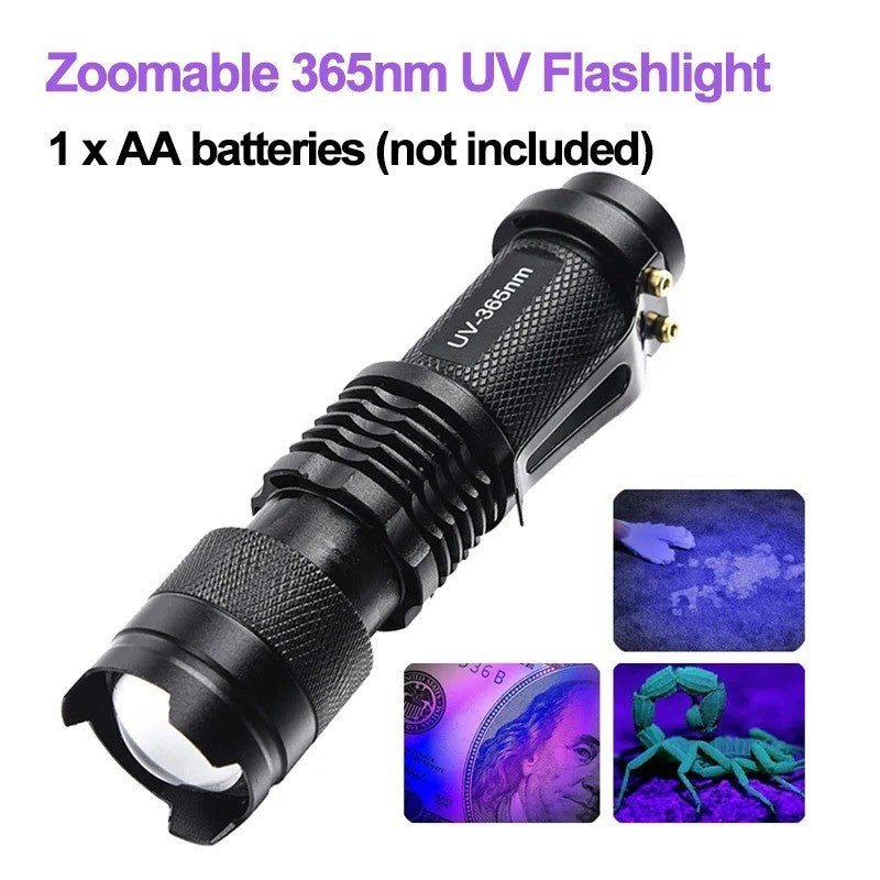 UV Black Light Flashlight 365nm 395nm Detects Pet Urine Fluorescent Inks