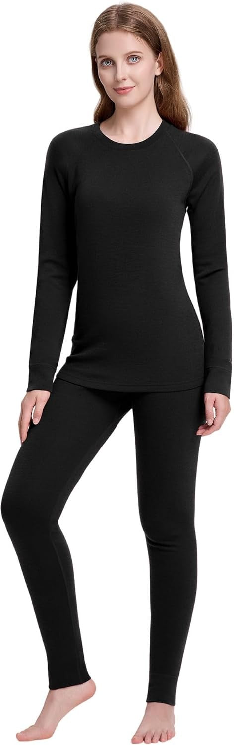 Women's Merino Wool Base Layer Sets Thermal Underwear Ski 2PC Top & Long Johns