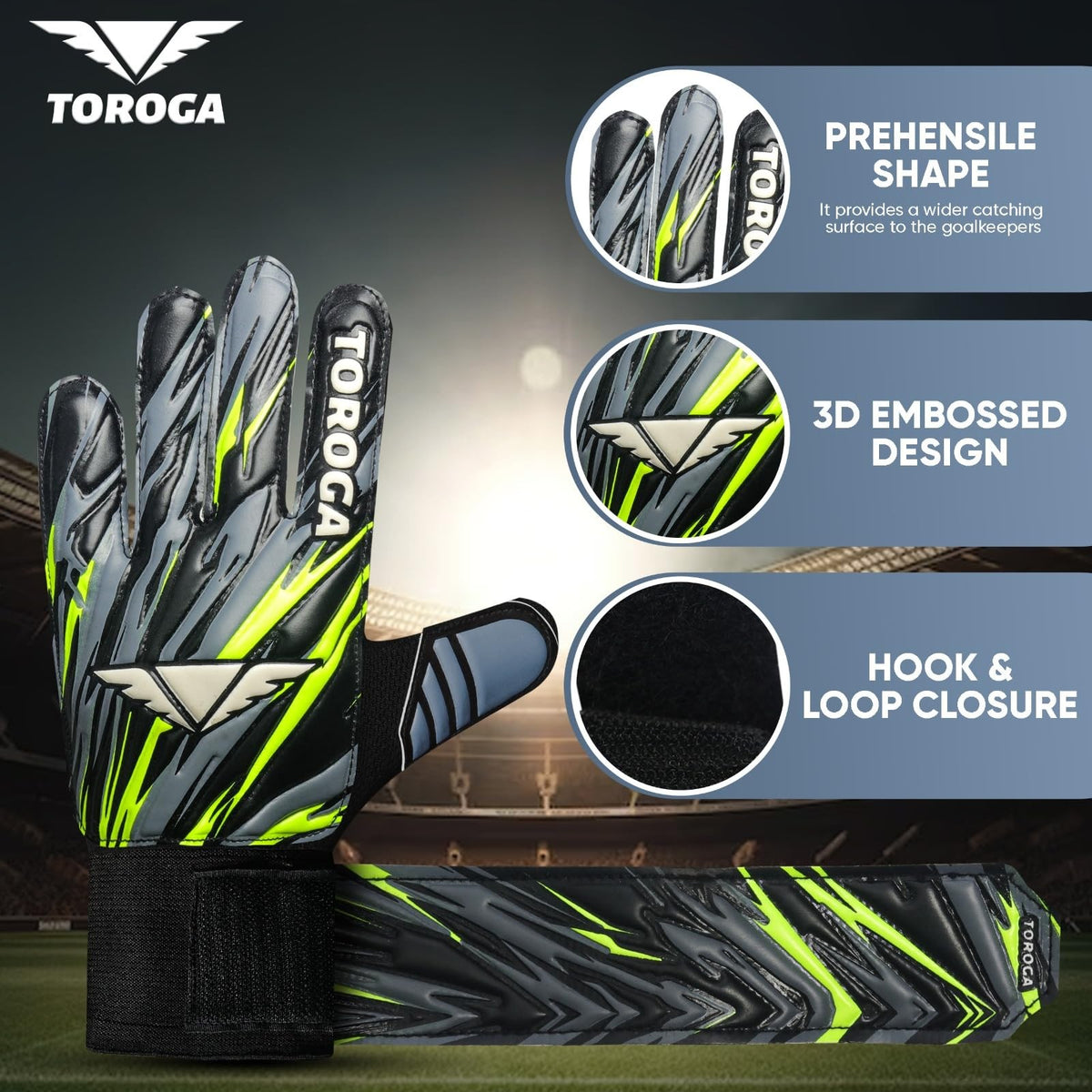 Goalkeeper Gloves with Strong Grip and Impact Protection - Black
