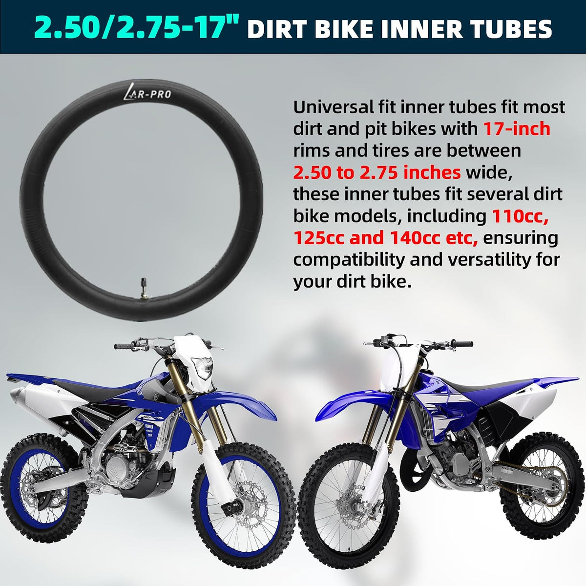Heavy Duty 70/100-17 Dirt Bike Inner Tube with TR4 Valve - Universal Fit 2.50/2.75-17