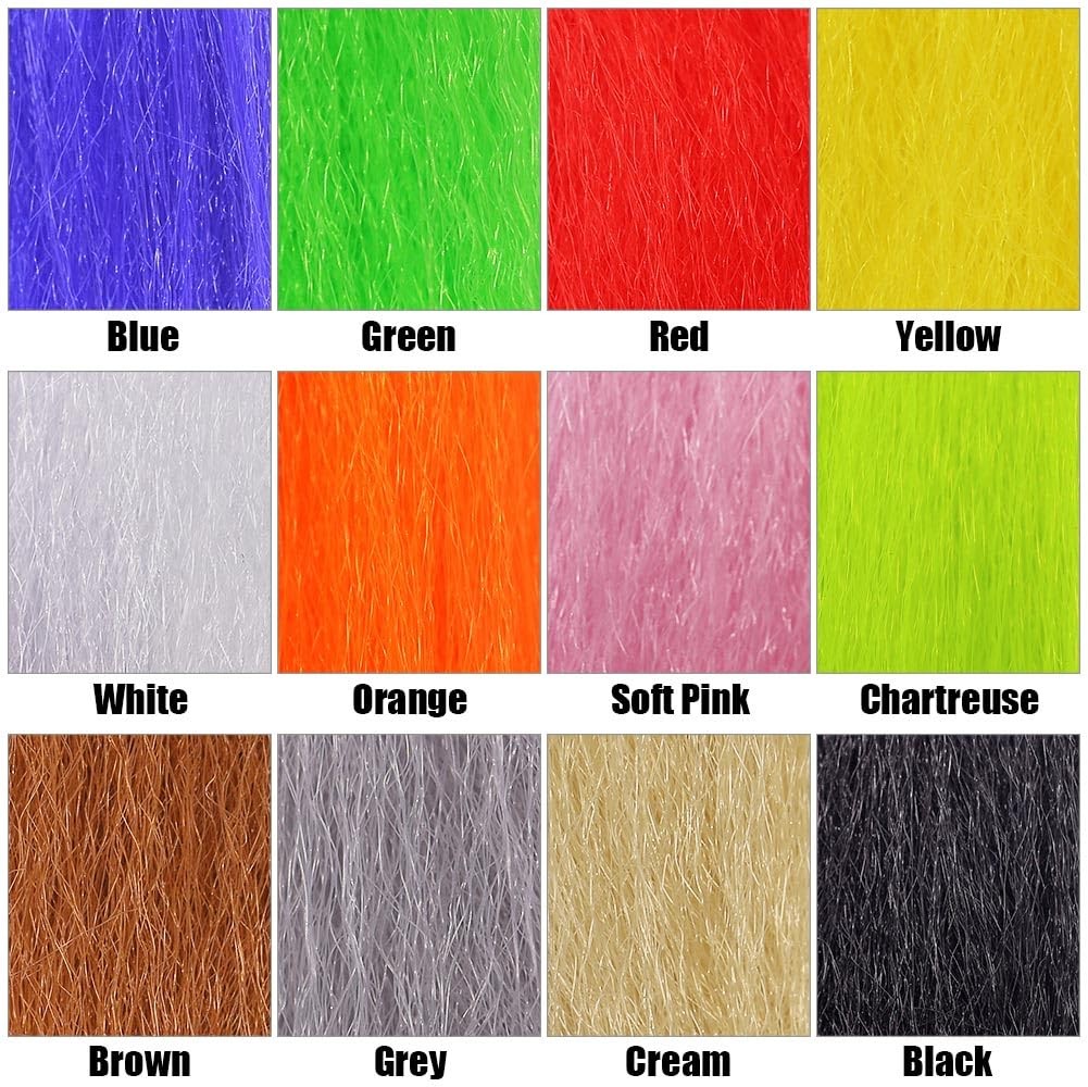 Fly Tying Materials Kit with Synthetic Bucktail Hair - 12 & 16 Colors