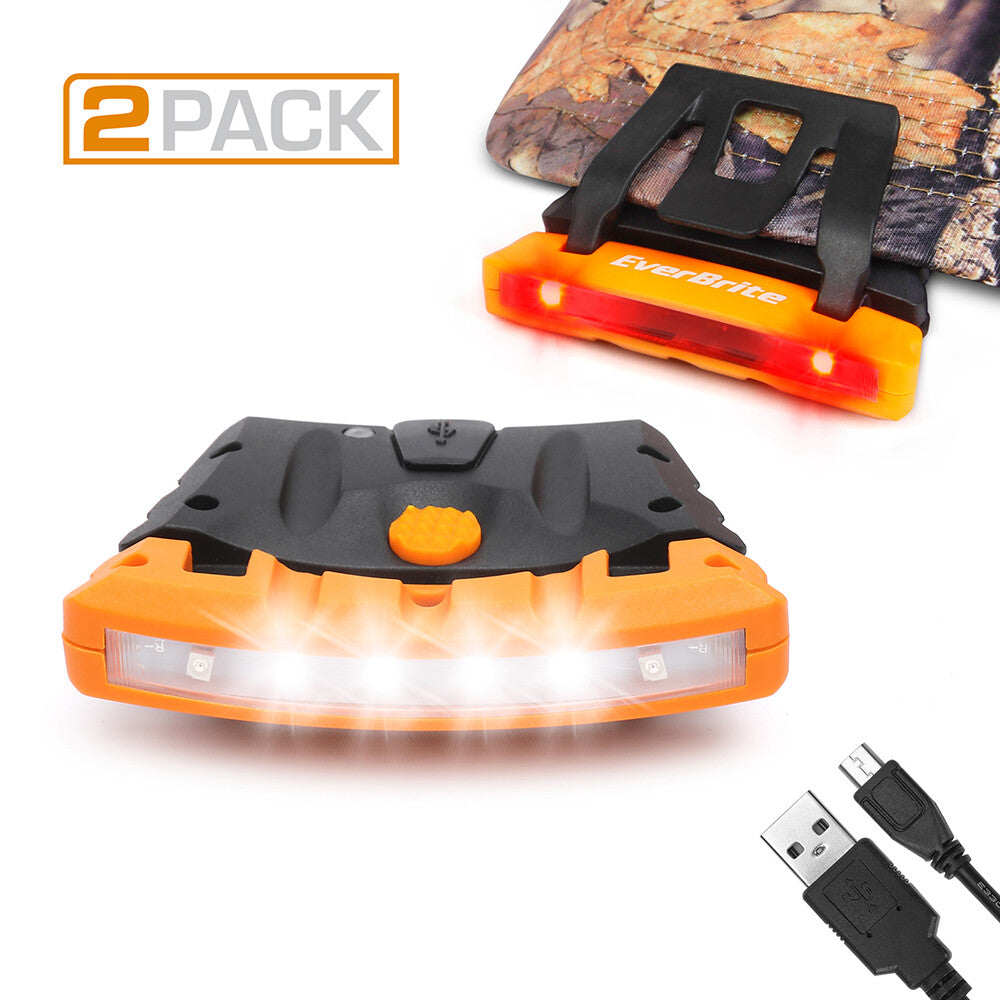 Rechargeable Waterproof Clip-On Hat Light with Memory Function - 2 Pack