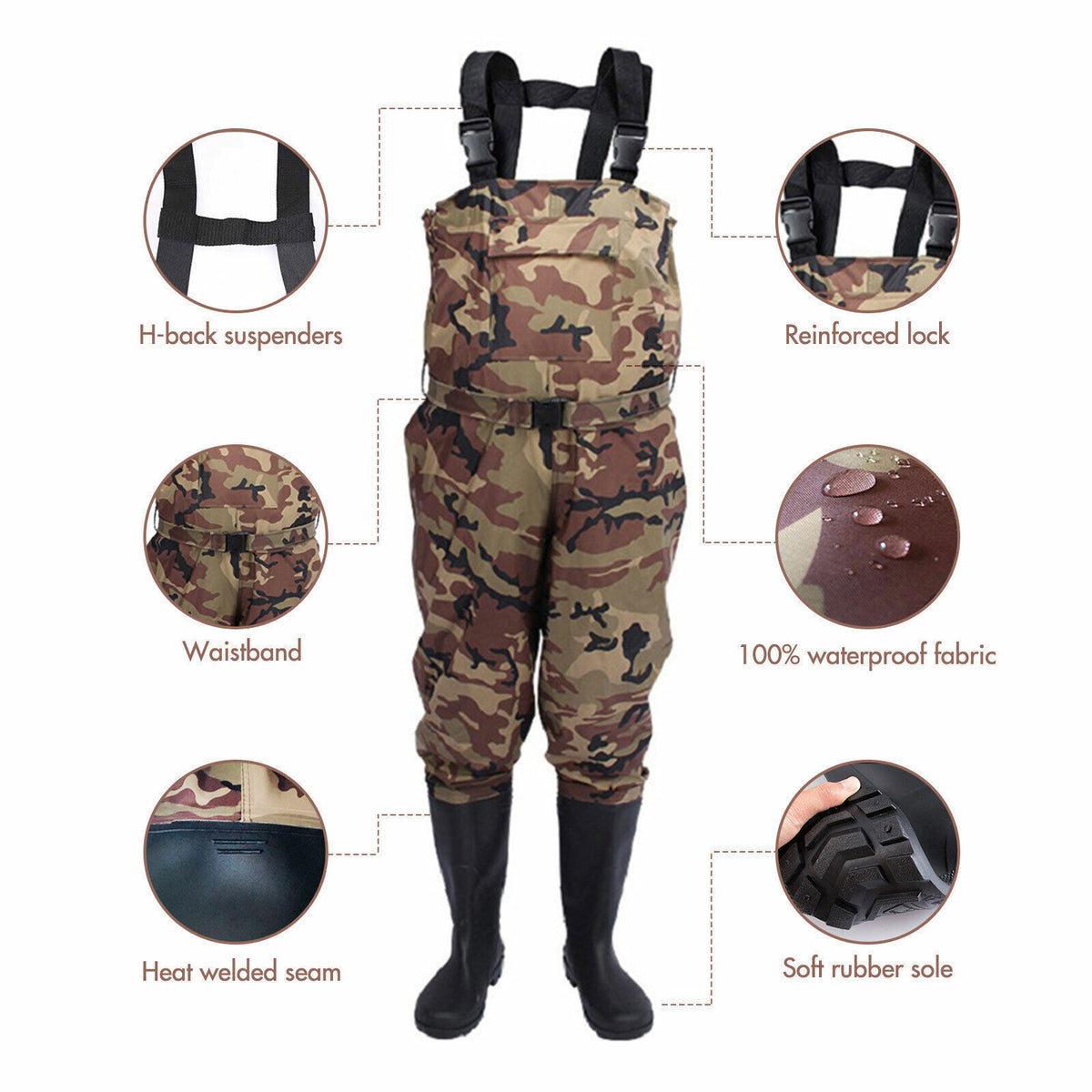 Waterproof Chest Waders for Fishing and Hunting - Nylon & PVC Bootfoot, All Sizes & Colors