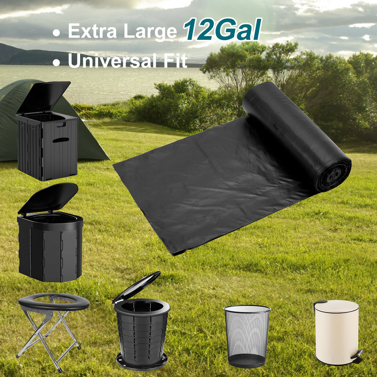 80 Count Compostable Portable Toilet Bags 12 Gallon for Camping & Outdoor Use