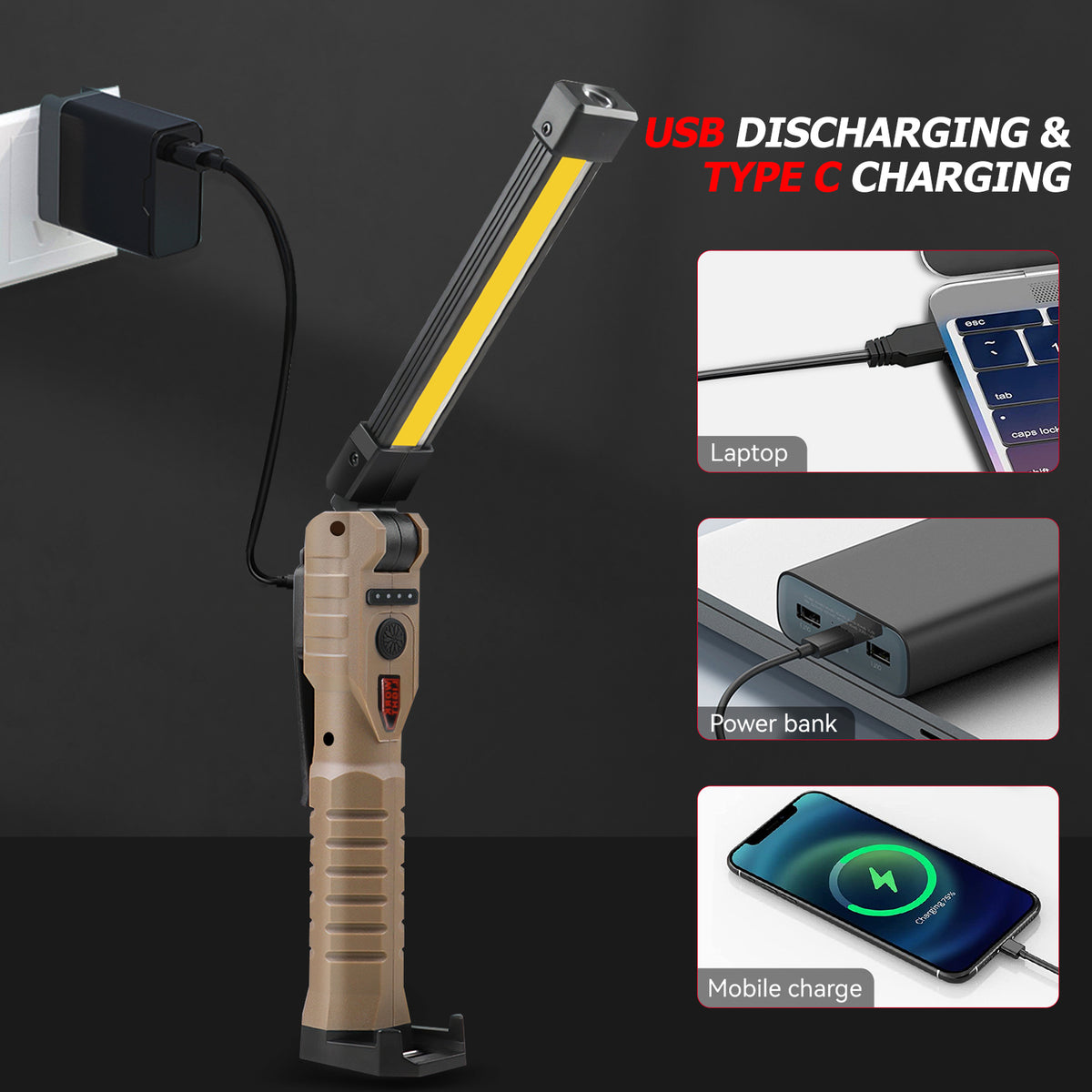 Rechargeable USB LED Work Light with High Lumens, IPX6 Waterproof, Multiple Modes