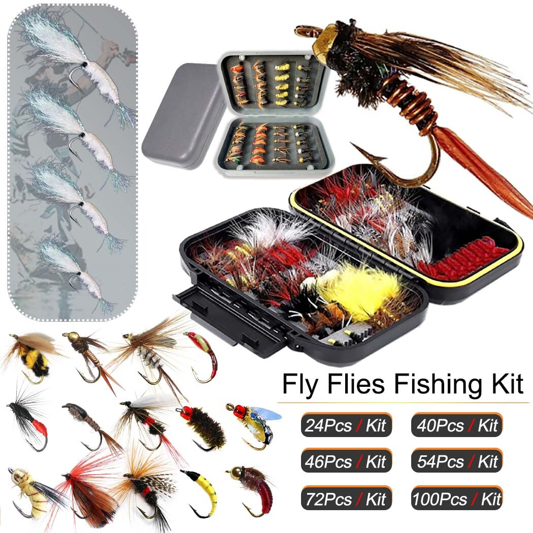 Artificial Fly Fishing Bait Lures Set for Trout Bass Wet Dry Flies Assortment