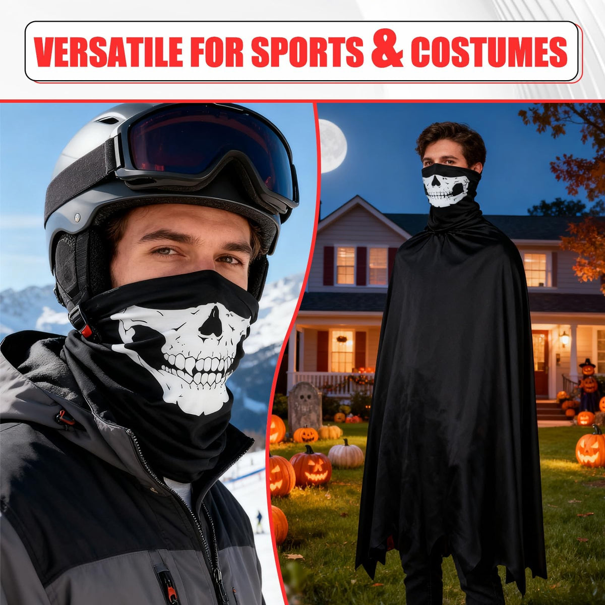 3 Pack Skull Balaclava Masks for Halloween Motorcycle Riding & Skiing