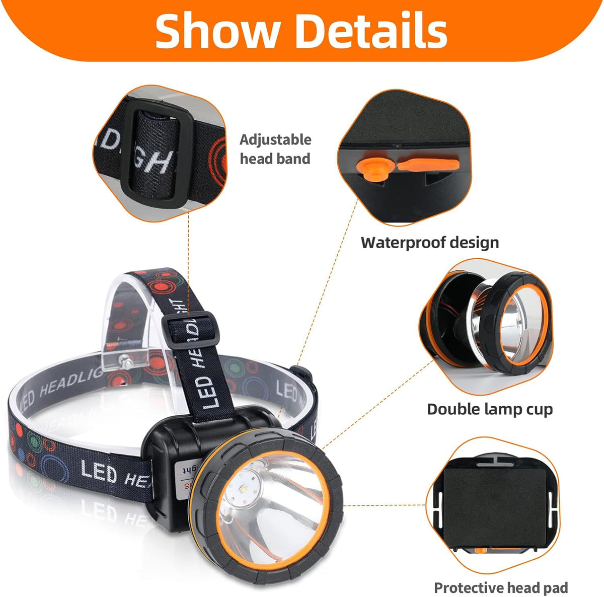 High-Power Rechargeable LED Headlamp for Hunting, Waterproof & Adjustable