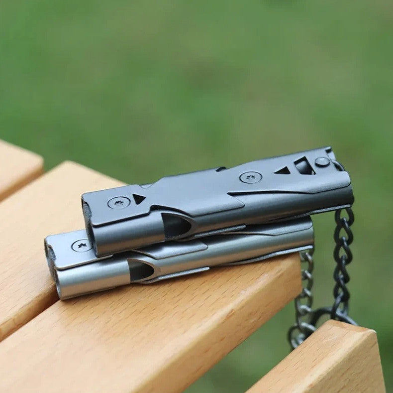 Emergency Survival Whistle 150DB Double Tube Steel Rescue Tool Compact & Loud
