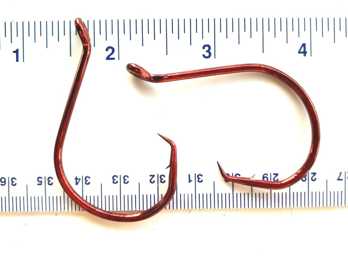 Red Offset Circle Fish Hooks Size 9/0 - 50 Pack for Fishing Enthusiasts