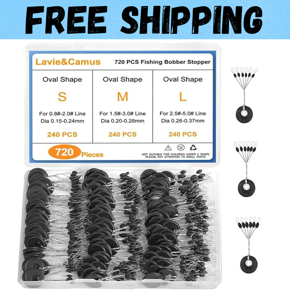 720PCS Fishing Bobber Stopper Kit - Oval Floats Sinkers Line Stops
