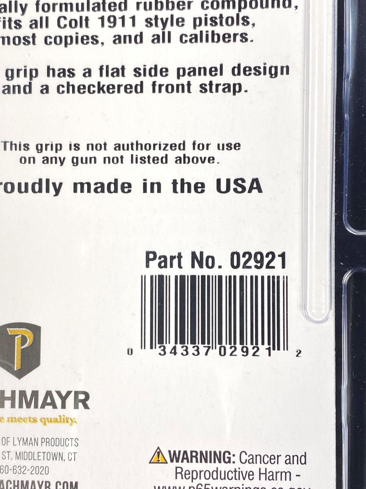 Pachmayr 1911A1 Signature Wrap-Around Rubber Grip for Colt 1911 Pistols