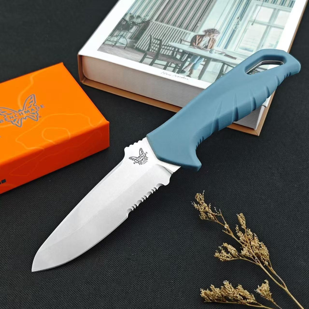 Fixed Blade Knife with Serrated Edge and Sheath – 2.68" Magnacut Steel Utility Knife