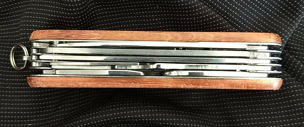 Multi-Tool Pocket Knife with Wood Handles, 10 Functions, Camping Gear