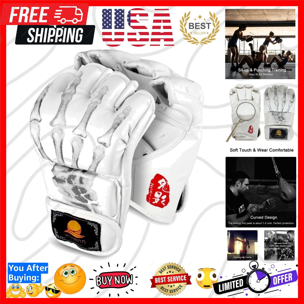 Half-Finger MMA Boxing Gloves with Adjustable Wrist Support - Breathable PU Leather