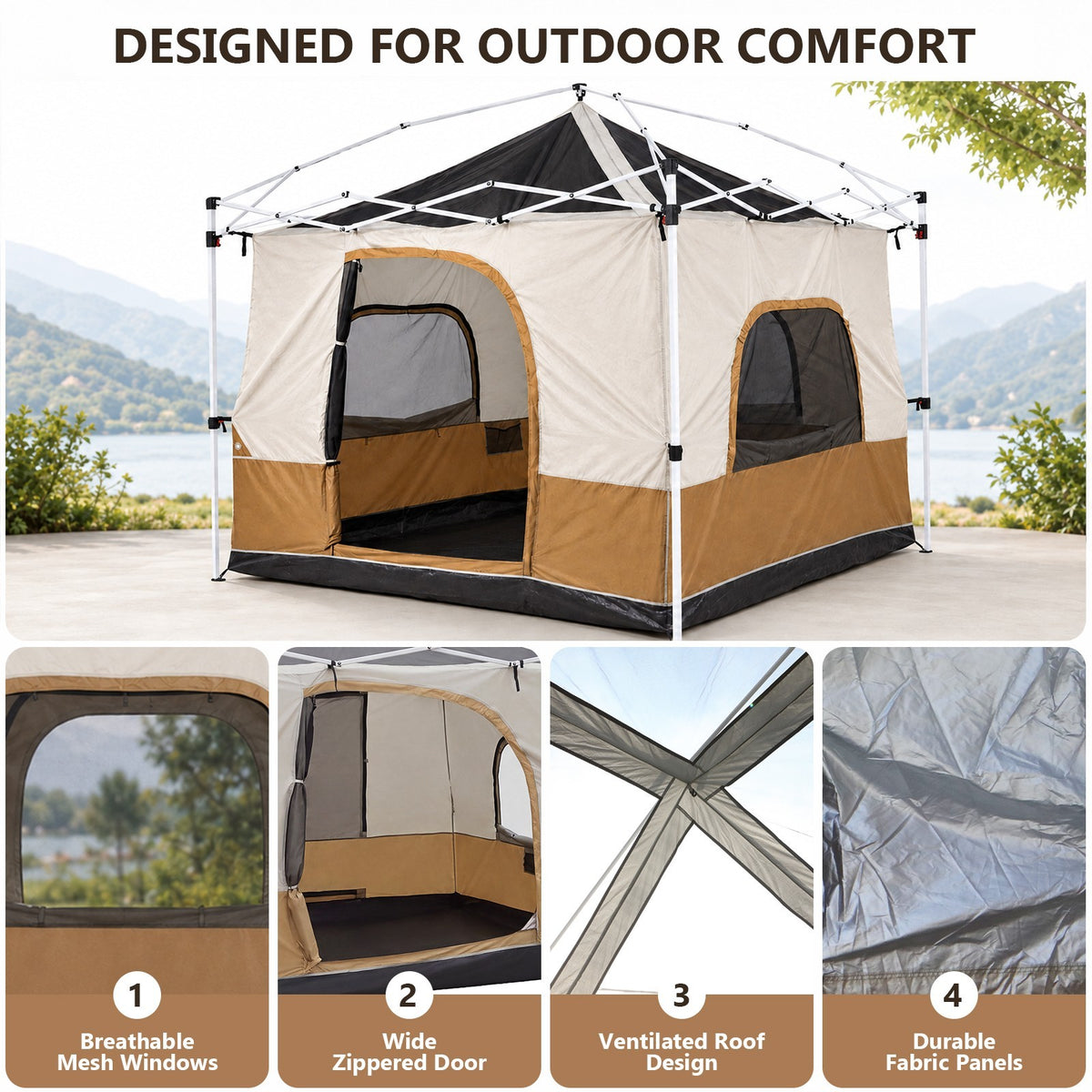 Pop-Up Canopy Inner Tent 10x10 with Mesh Windows for Camping & Outdoor