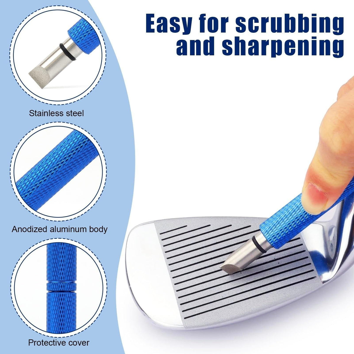 Golf Club Cleaner & Groove Sharpener with Spare Tip - Metal & Iron Care