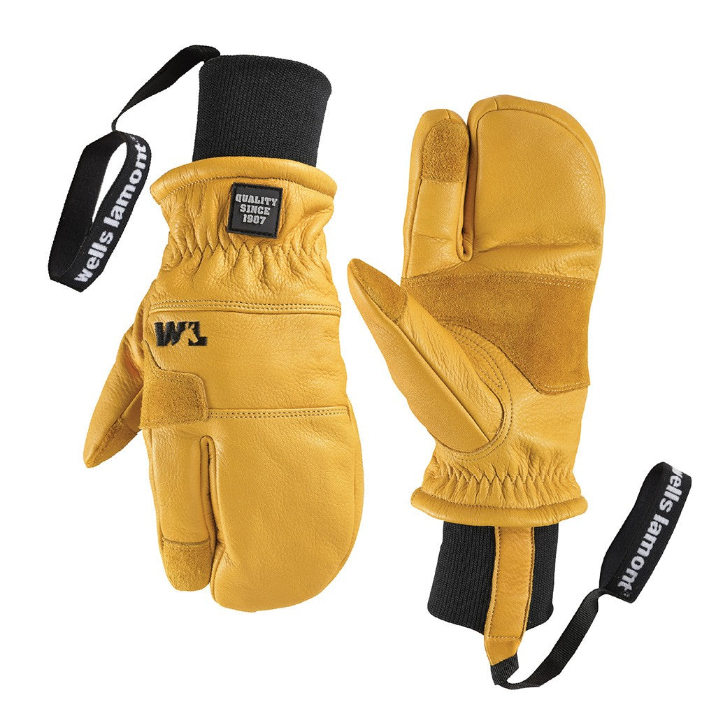 Insulated Lobster Mittens with Waterproof Leather and Removable Strap