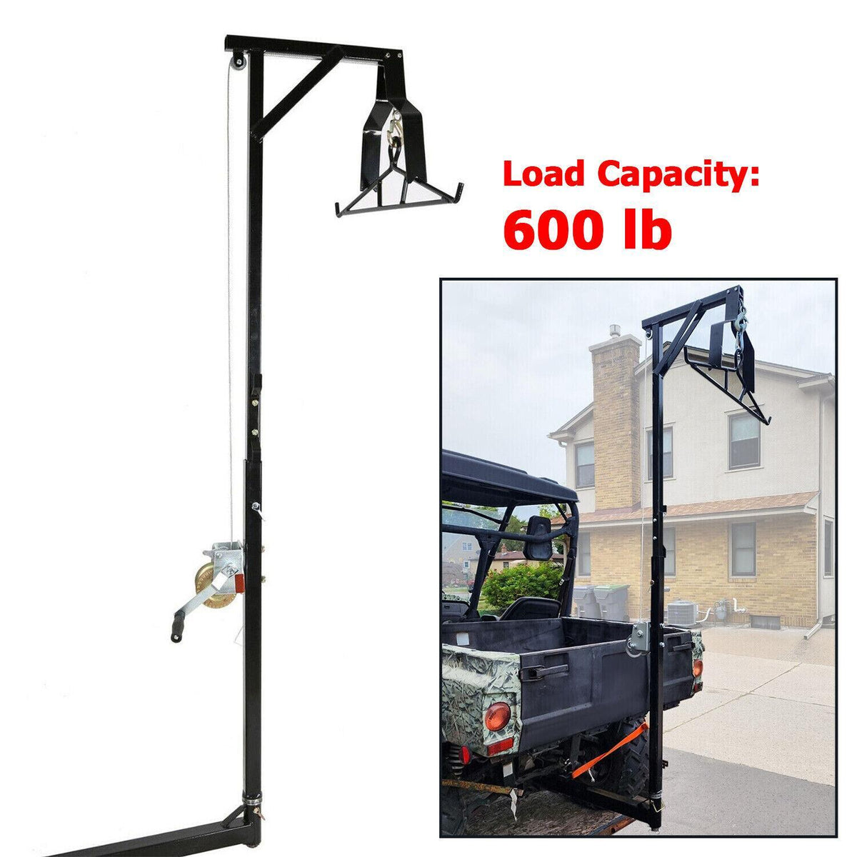 600LB Hitch Mount Deer Game Hoist Winch with Gambrel for Big Game Processing